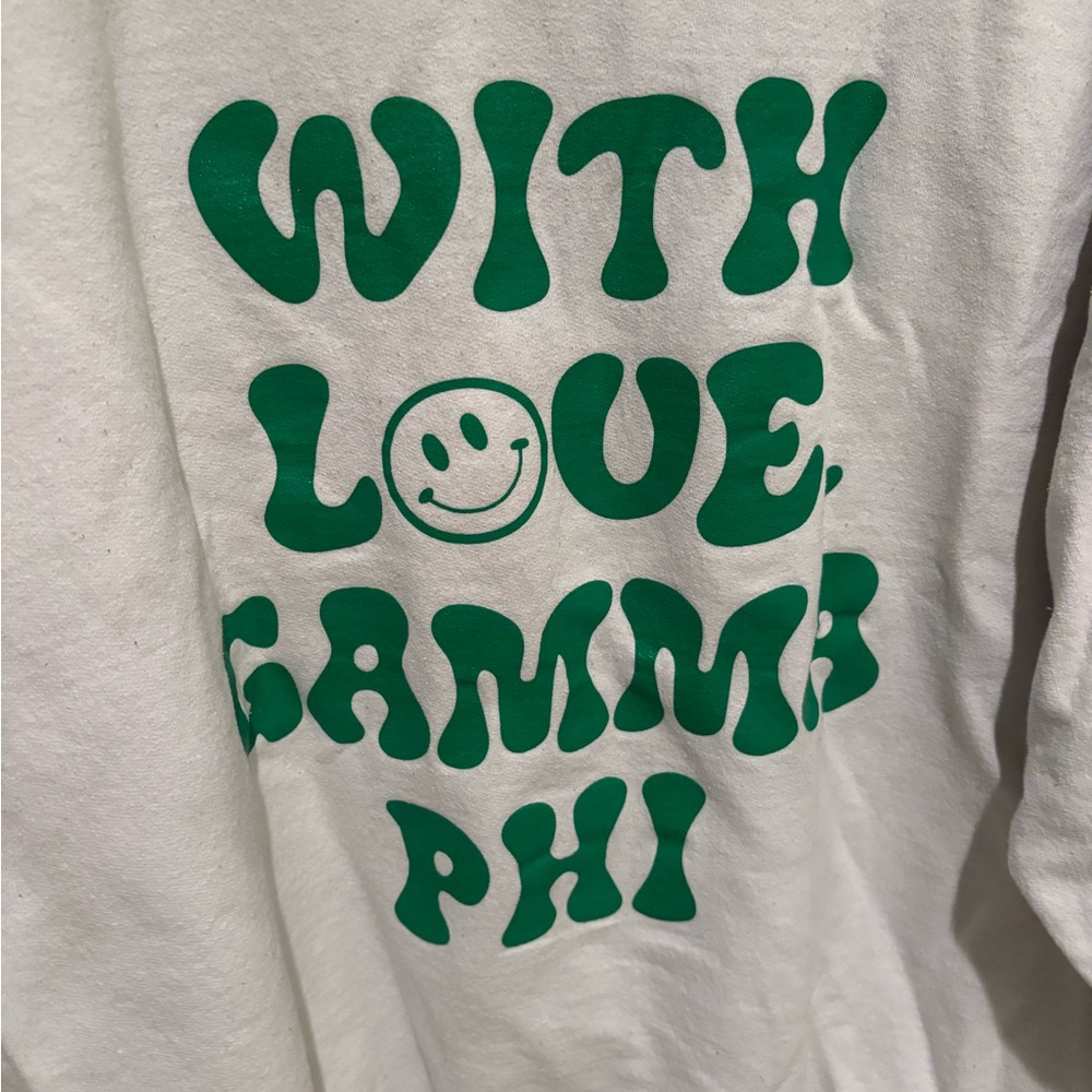 With Love Gamma Phi White Zip Up